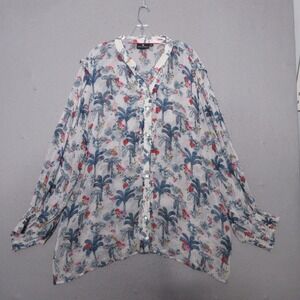 Emily Lovelock Top Tunic Plus 2X Floral Sheer Ruffle Boho Floral Whimsy Button